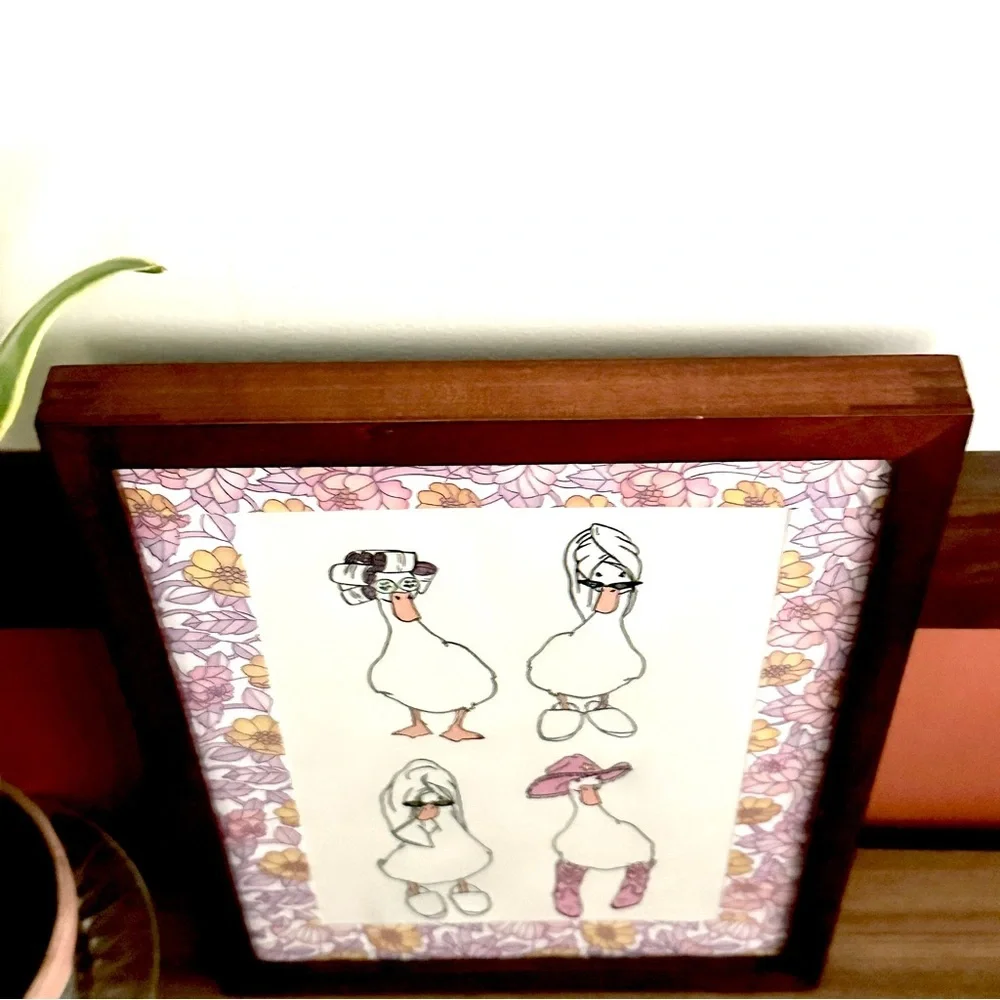 Get Your Ducks in a Row Ducks Getting Ready Towel Curlers Canvas Wall Art Framed